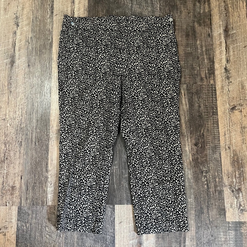 Rafaella Comfort Womens Leopard Print Pull On Pants Size 16 Animal Print Crop